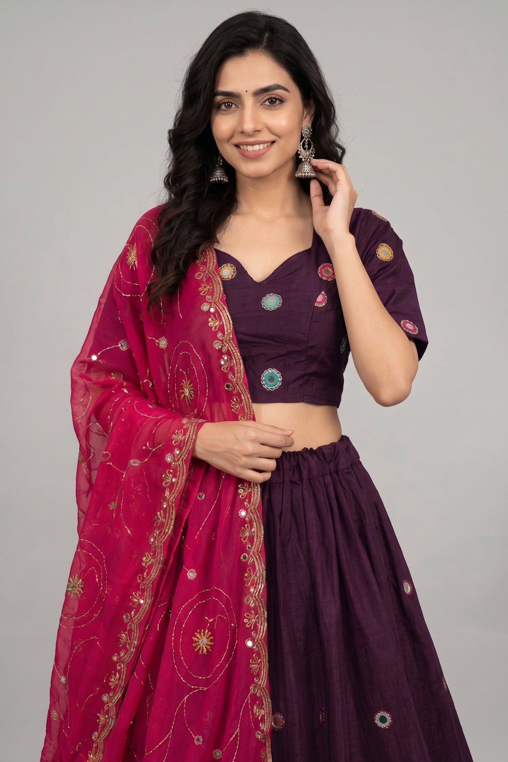 Wine Art Silk Sequin Embroidered Chaniya Choli
