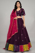 Wine Art Silk Sequin Embroidered Chaniya Choli