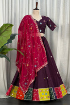 Wine Art Silk Sequin Embroidered Chaniya Choli