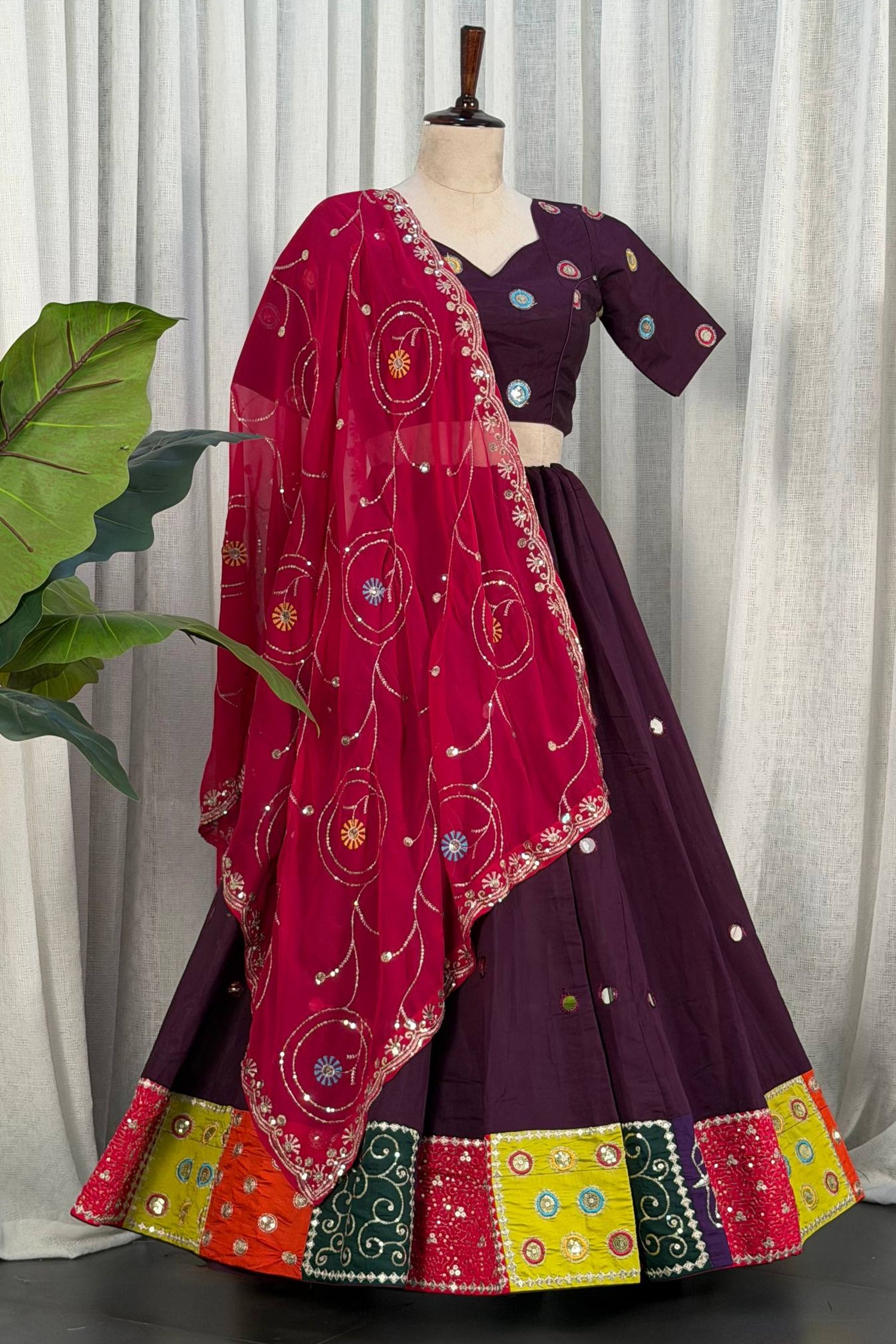 Wine Art Silk Sequin Embroidered Chaniya Choli