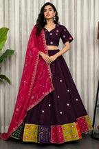 Wine Art Silk Sequin Embroidered Chaniya Choli