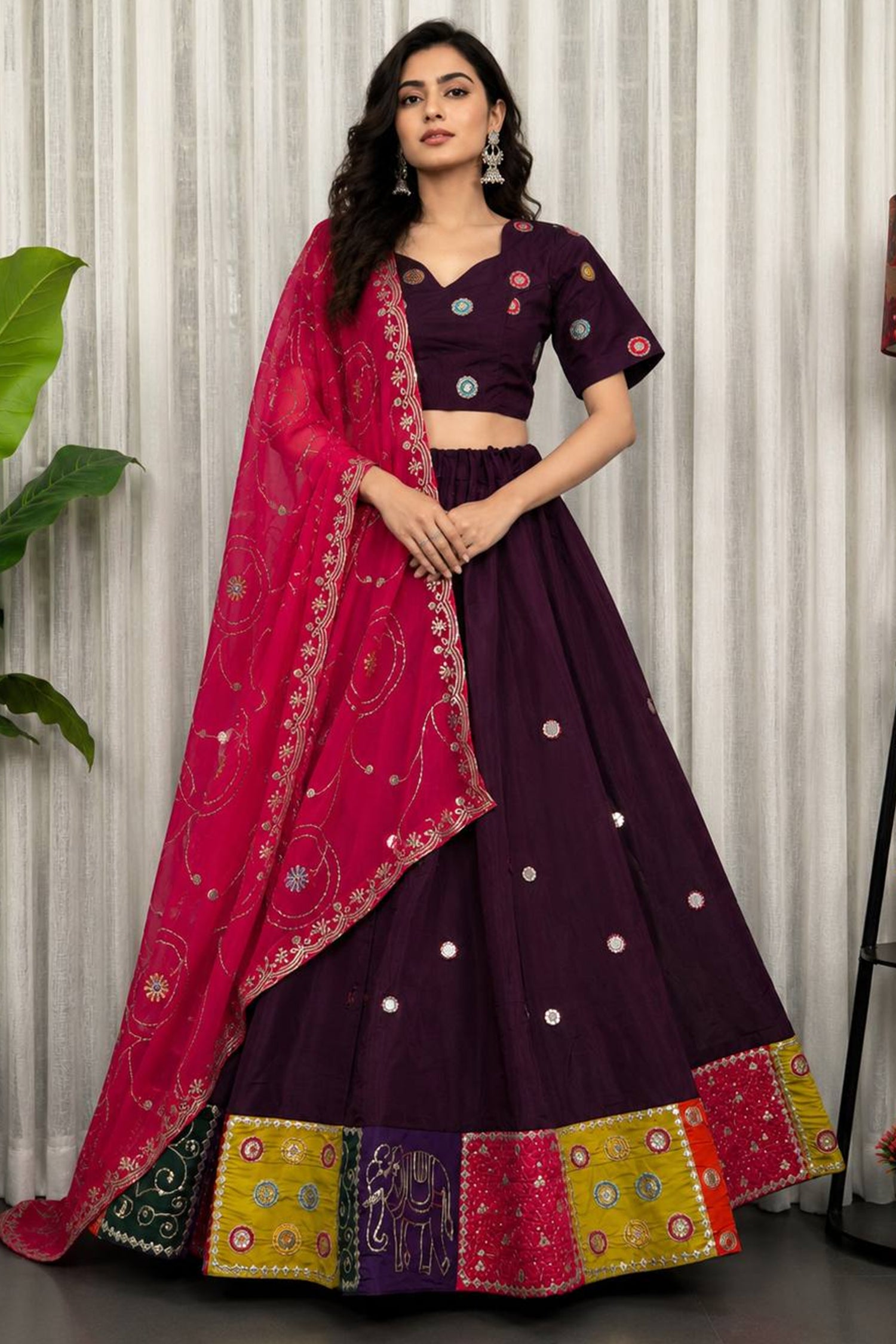 Wine Art Silk Sequin Embroidered Chaniya Choli
