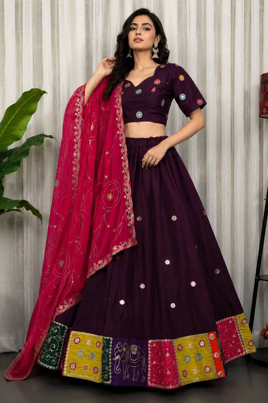 Wine Art Silk Sequin Embroidered Chaniya Choli