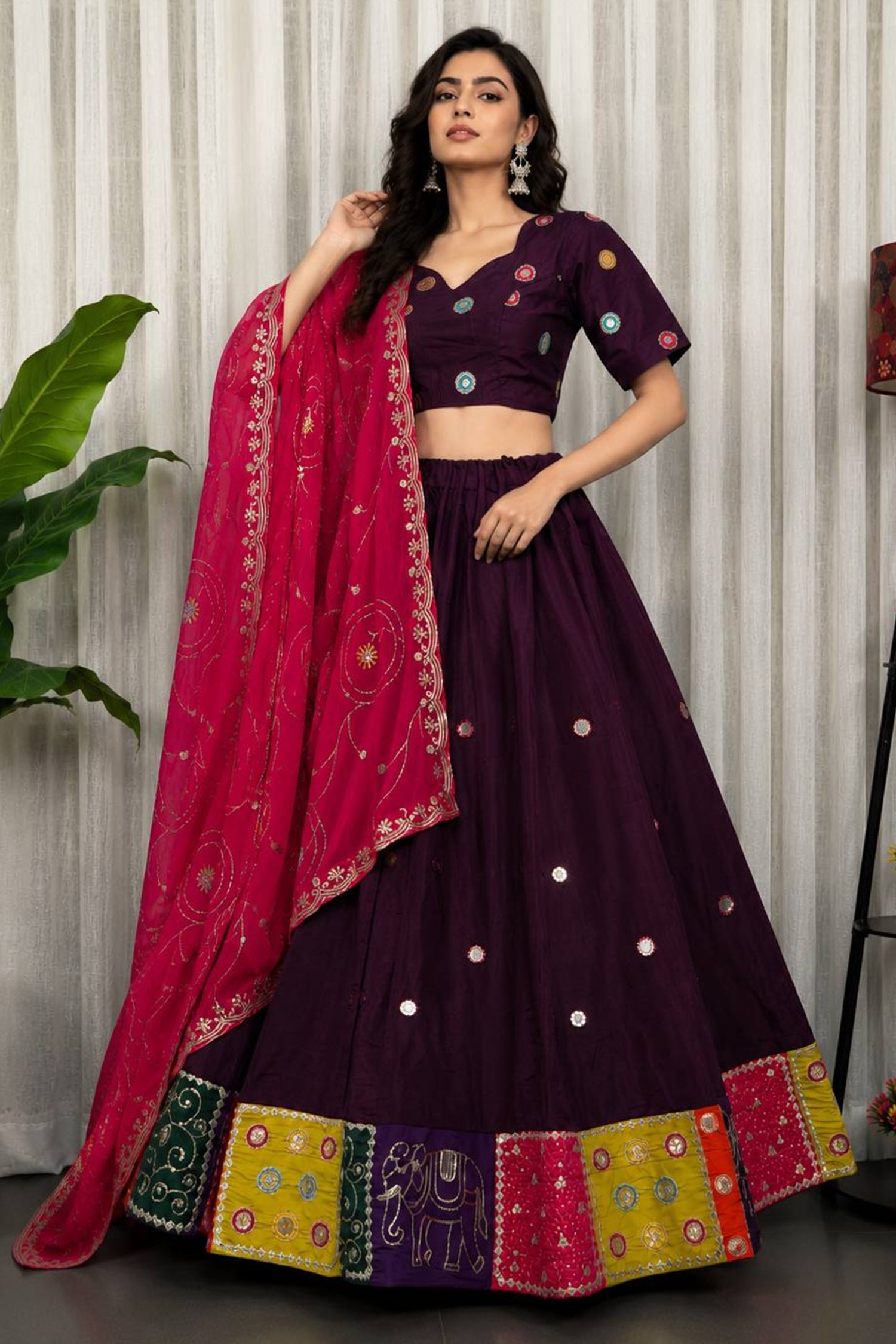 Wine Art Silk Sequin Embroidered Chaniya Choli