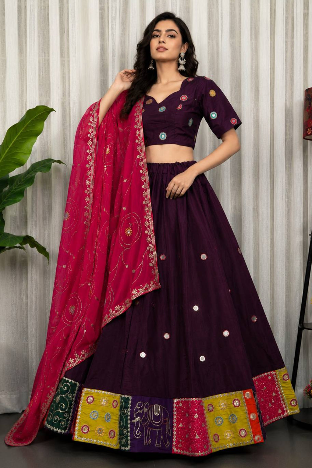 Wine Art Silk Sequin Embroidered Chaniya Choli