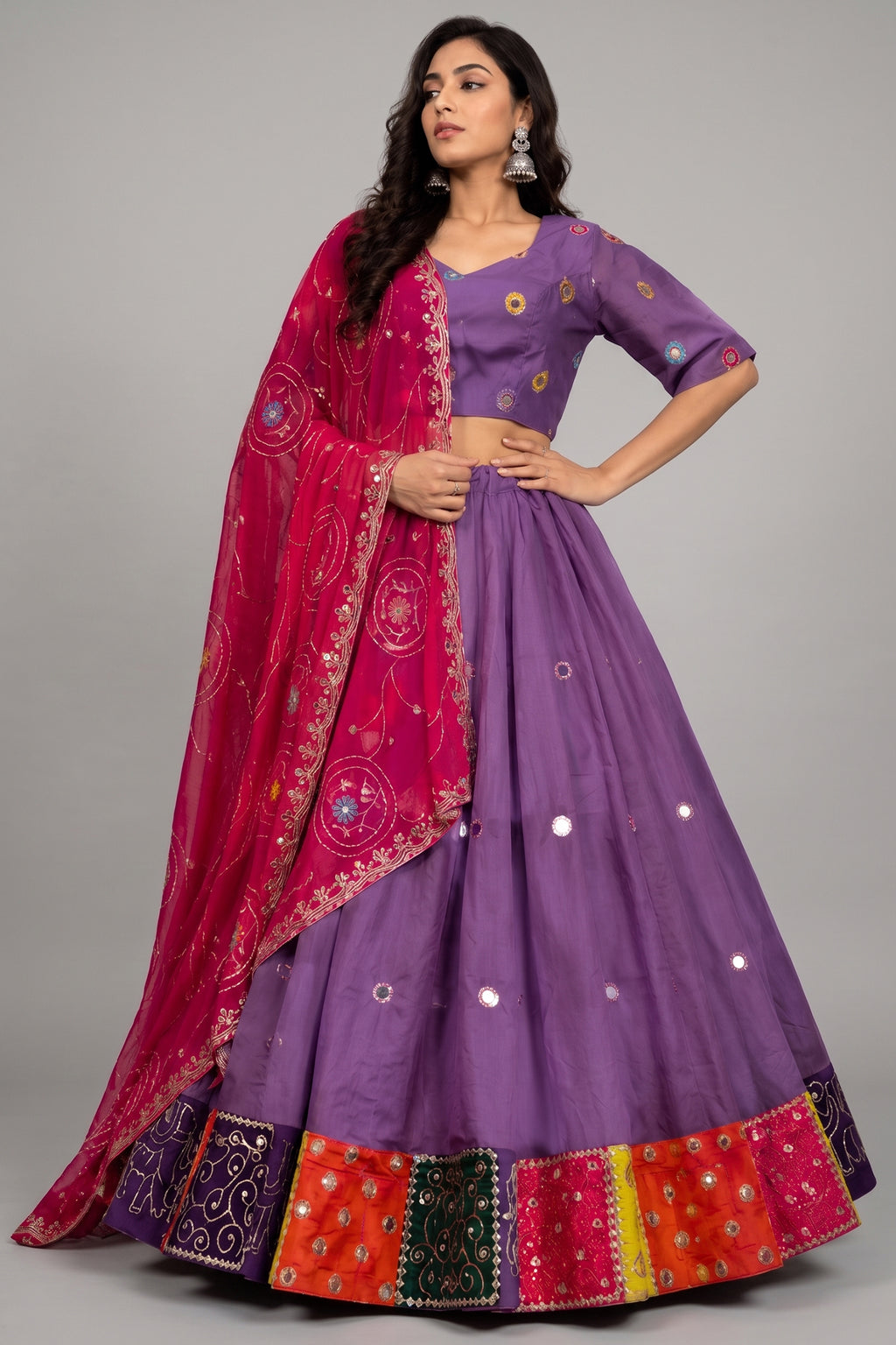 Lavender Art Silk Sequin Embroidered Chaniya Choli