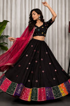 Black Art Silk Sequin Embroidered Chaniya Choli