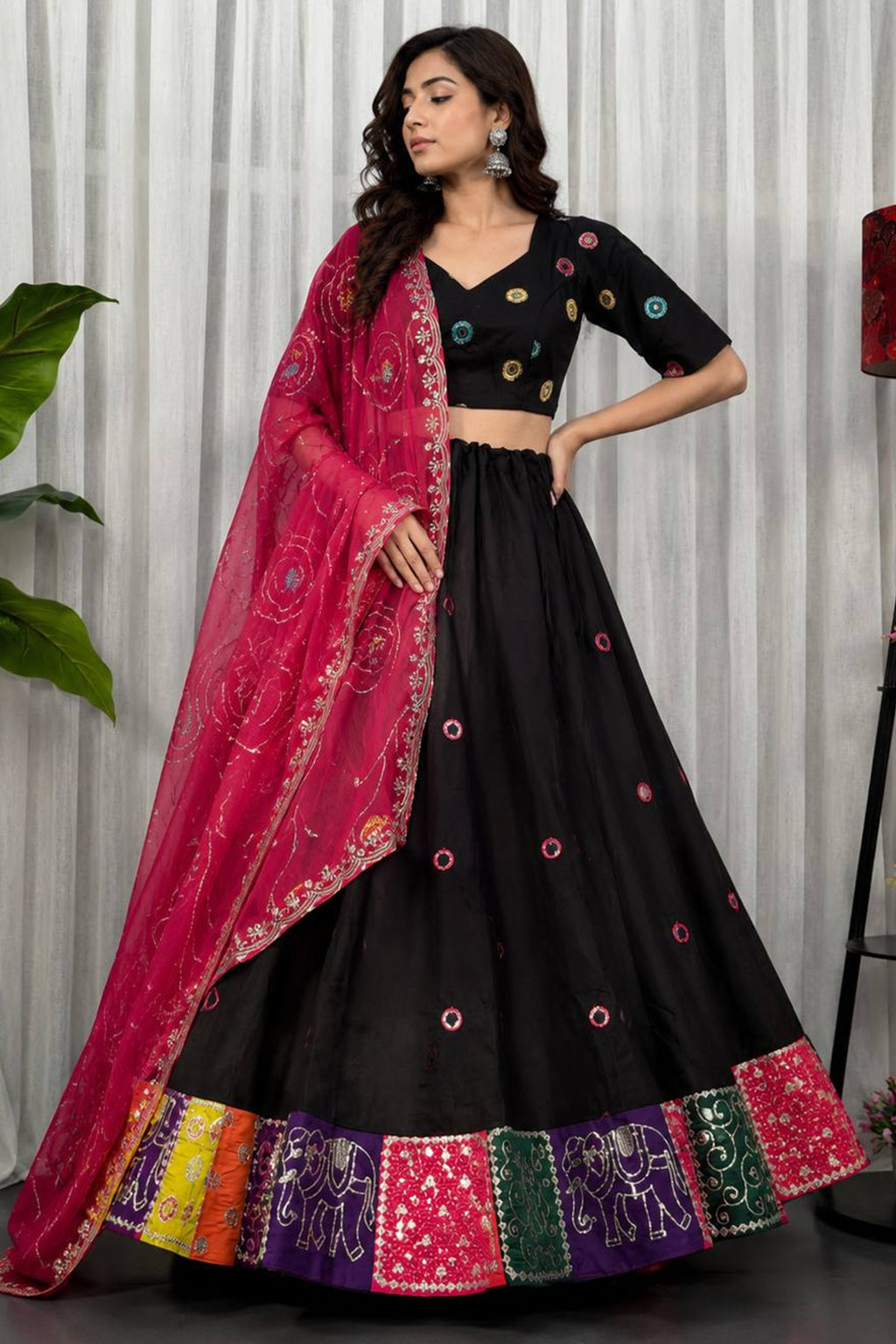 Black Art Silk Sequin Embroidered Chaniya Choli