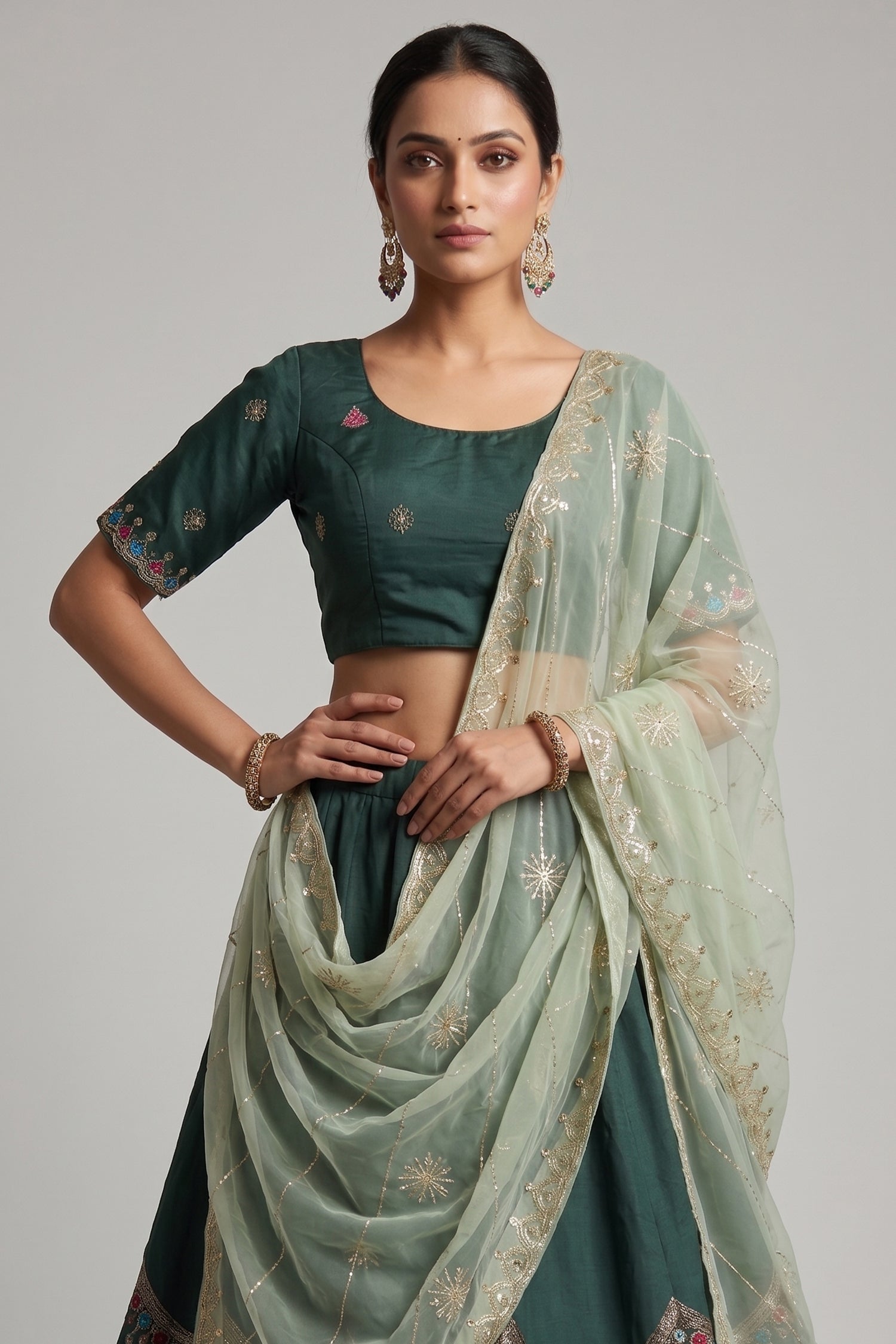 Bottle Green Art Silk Sequin Embroidered Chaniya Choli Secondary image