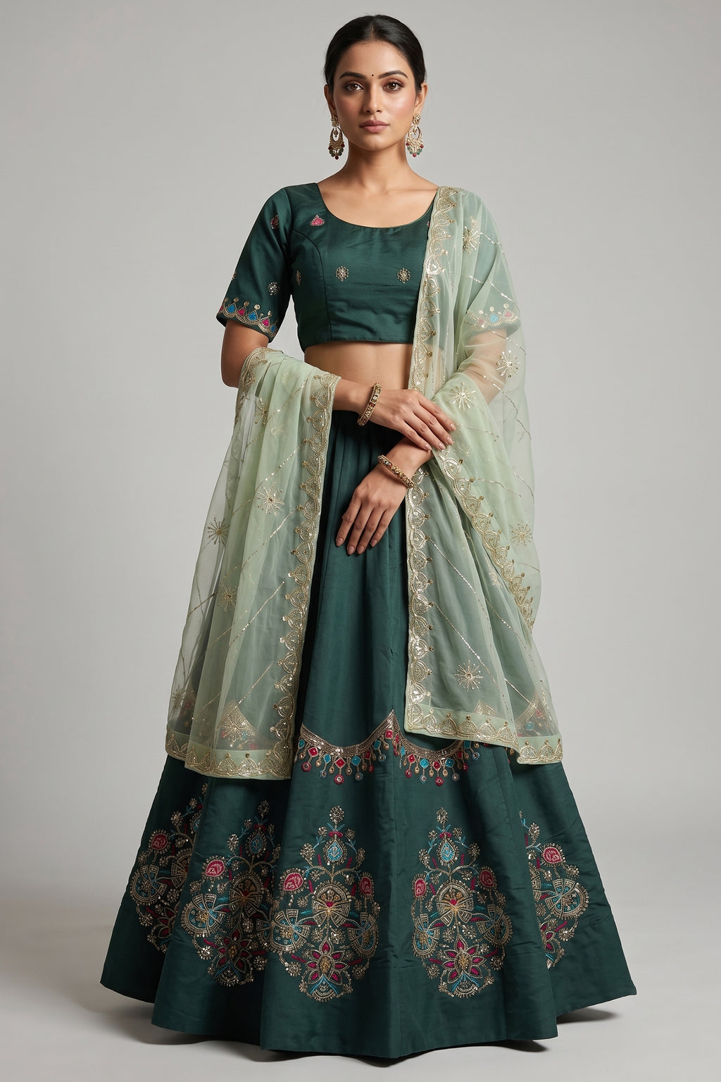 Bottle Green Art Silk Sequin Embroidered Chaniya Choli