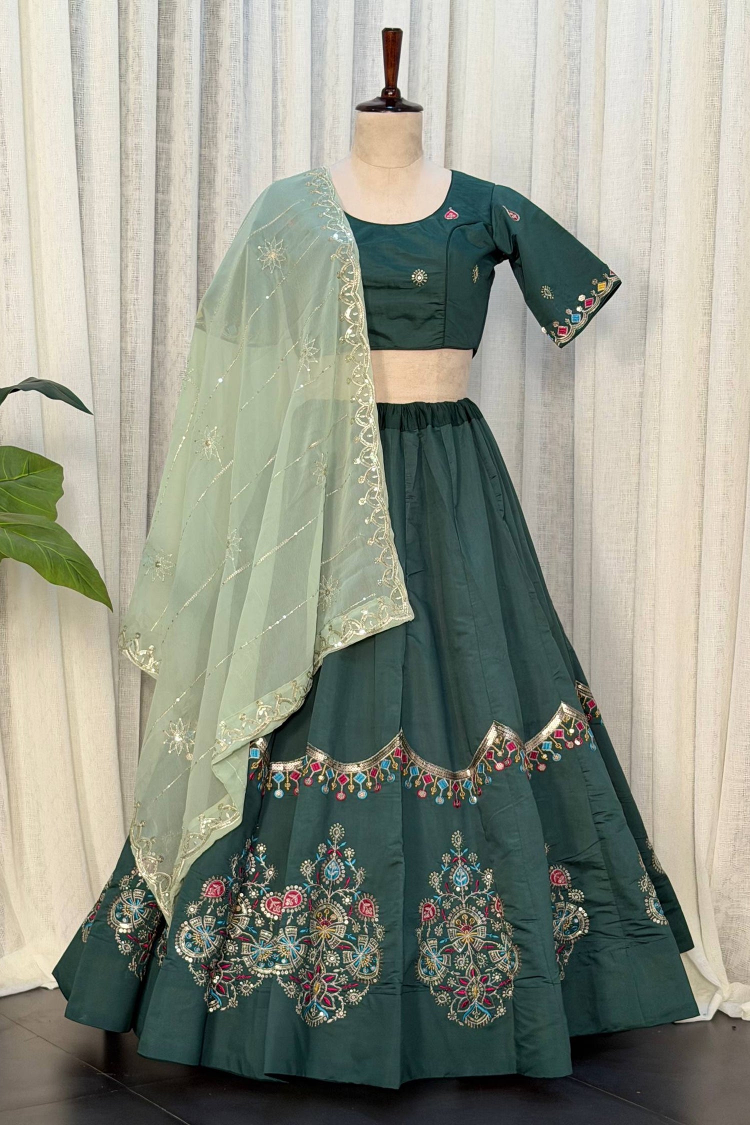 Bottle Green Art Silk Sequin Embroidered Chaniya Choli