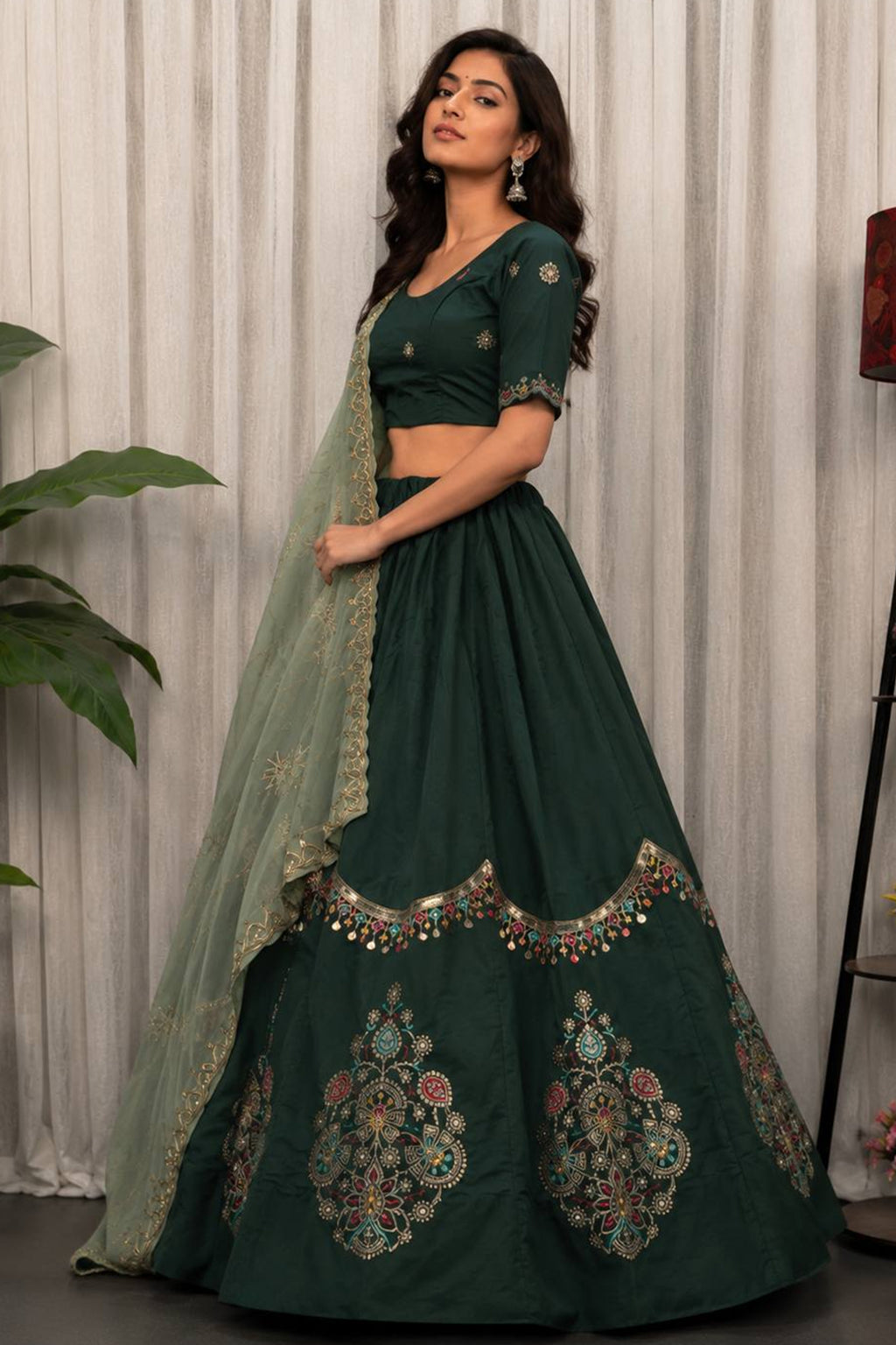 Bottle Green Art Silk Sequin Embroidered Chaniya Choli