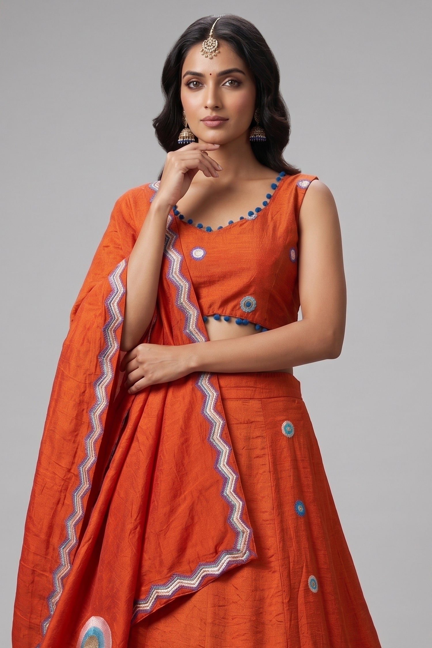 Orange Art Silk Sequin Embroidered Chaniya Choli Secondary image