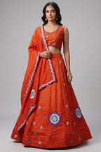 Orange Art Silk Sequin Embroidered Chaniya Choli