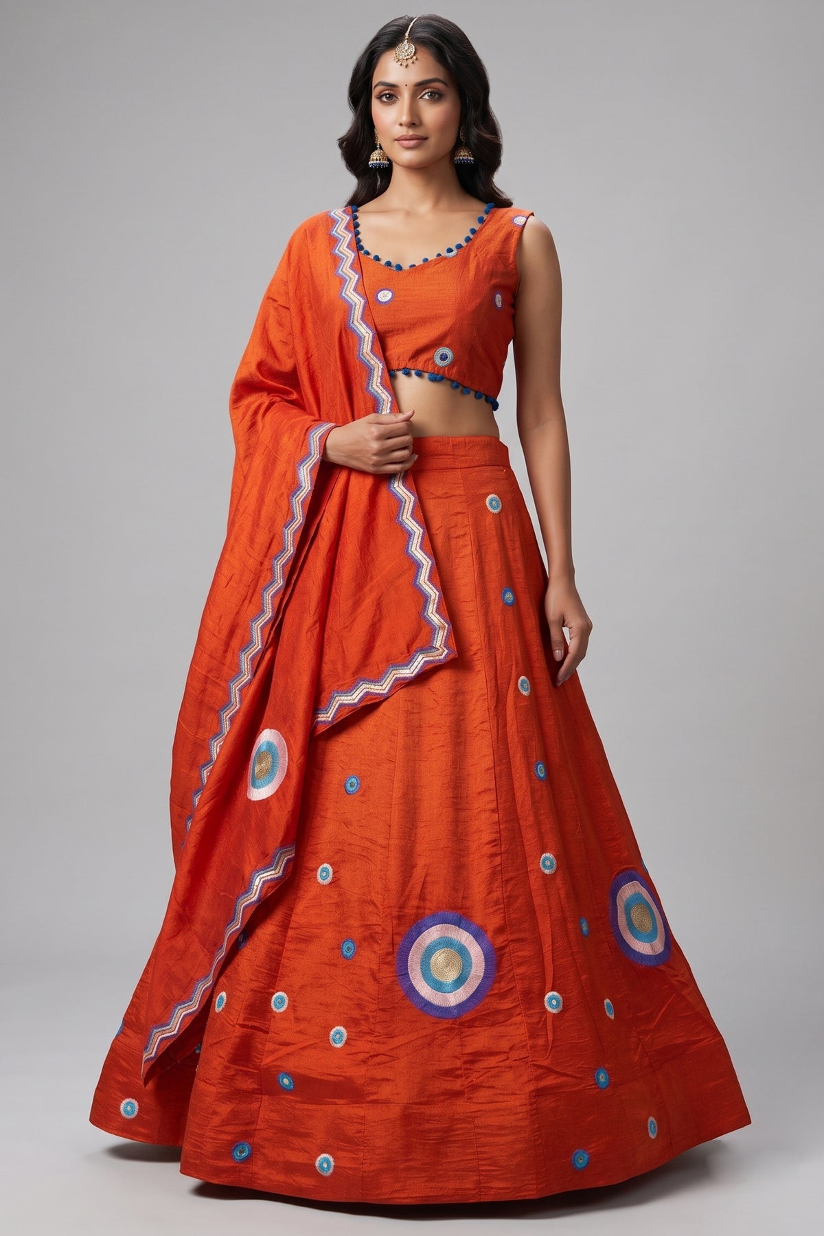 Orange Art Silk Sequin Embroidered Chaniya Choli