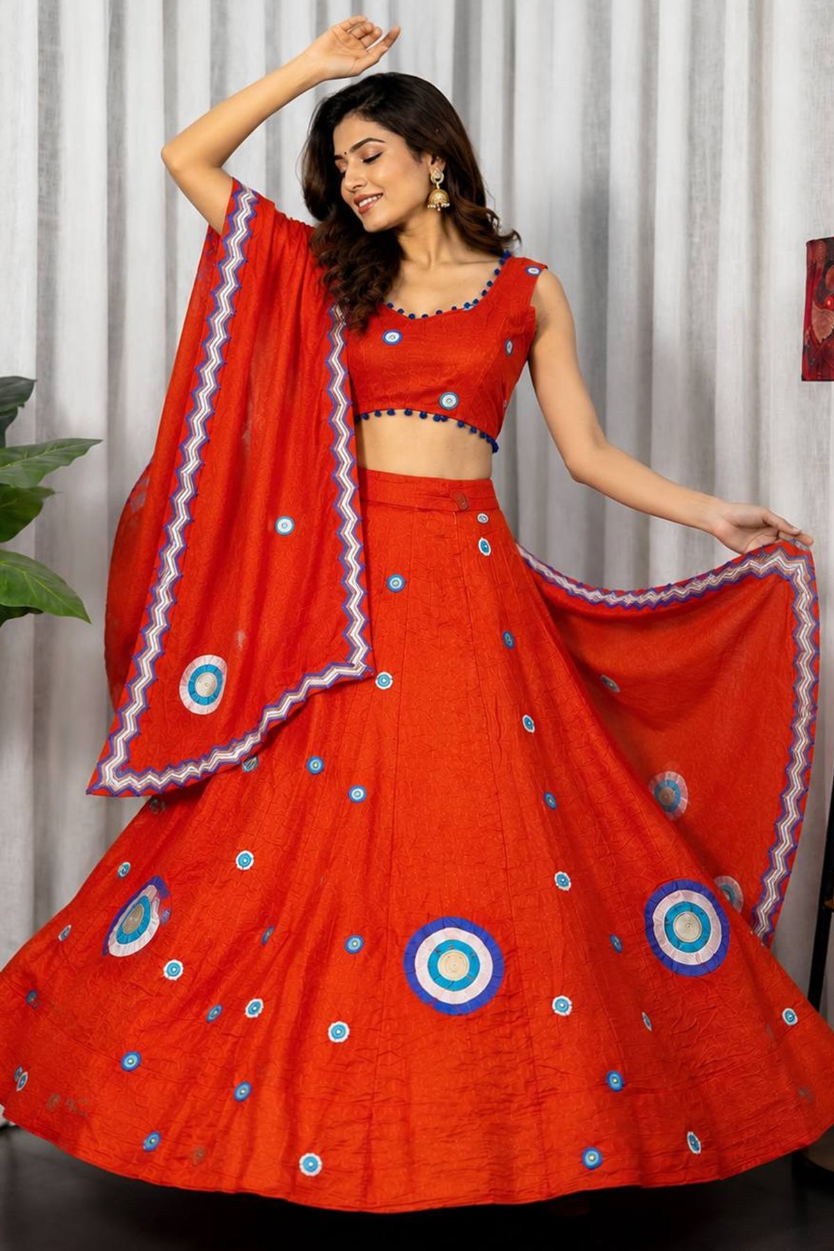 Orange Art Silk Sequin Embroidered Chaniya Choli