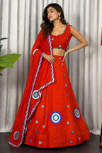Orange Art Silk Sequin Embroidered Chaniya Choli