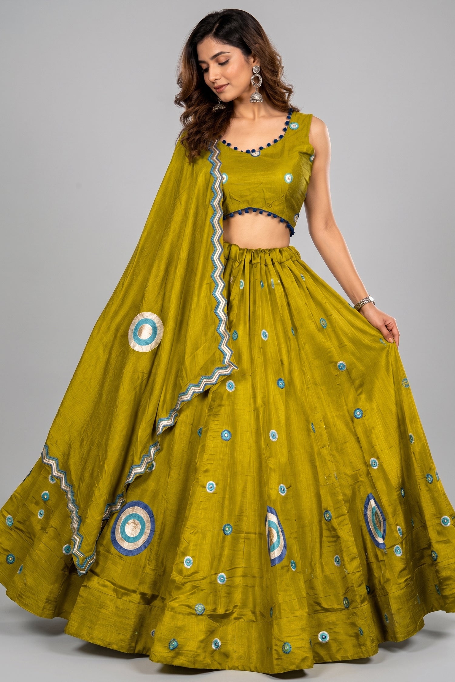 Mustard Art Silk Sequin Embroidered Chaniya Choli