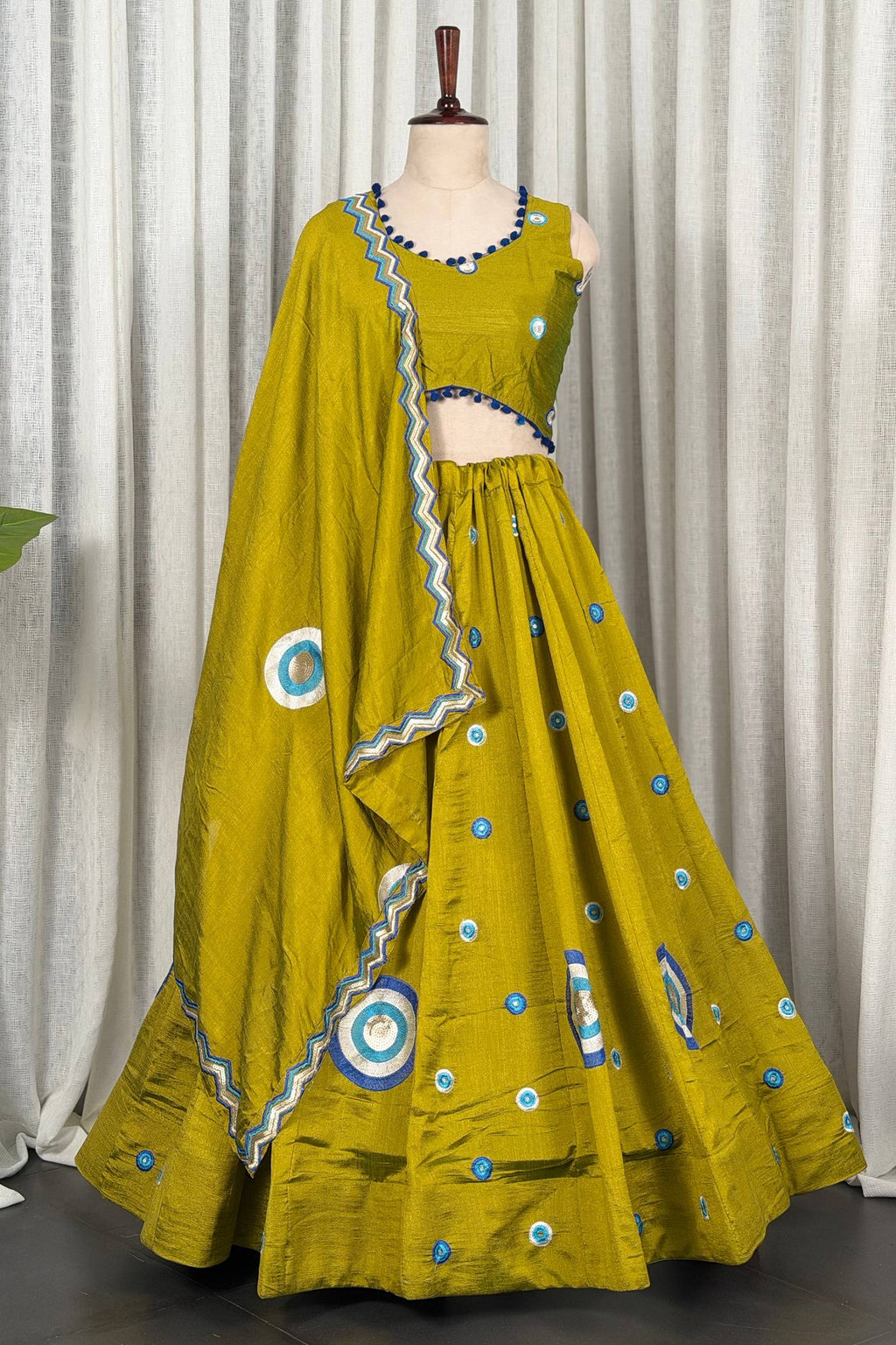 Mustard Art Silk Sequin Embroidered Chaniya Choli
