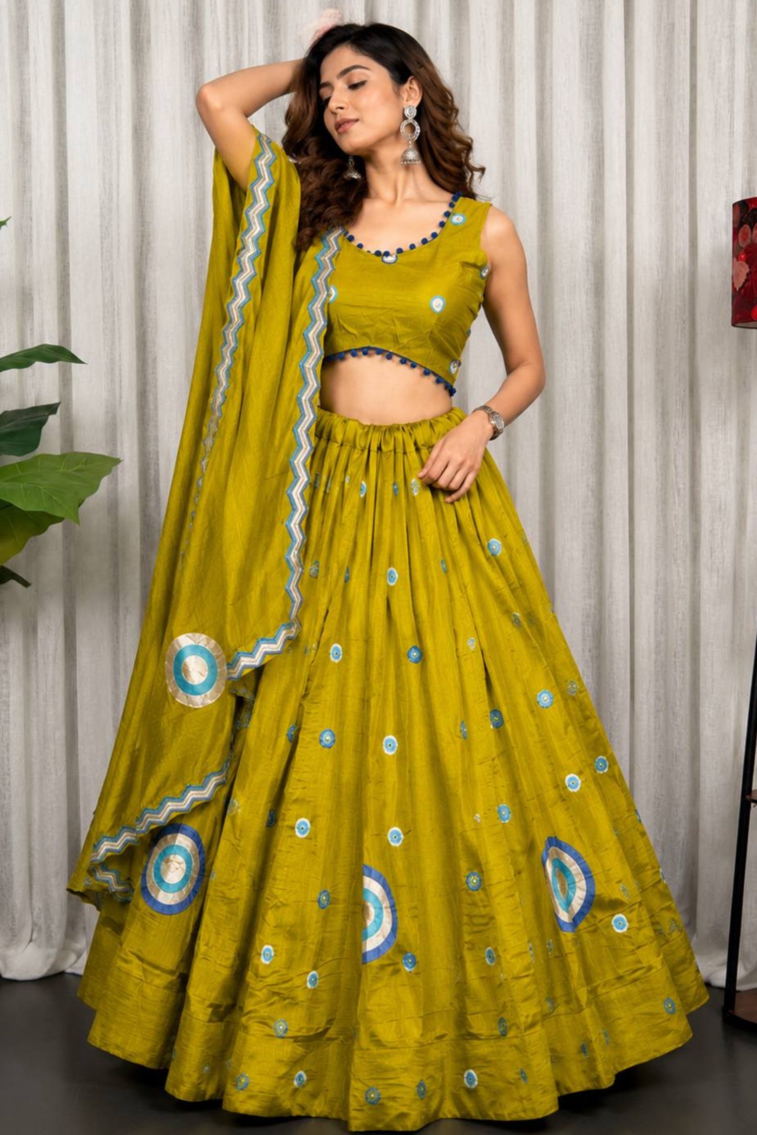 Mustard Art Silk Sequin Embroidered Chaniya Choli