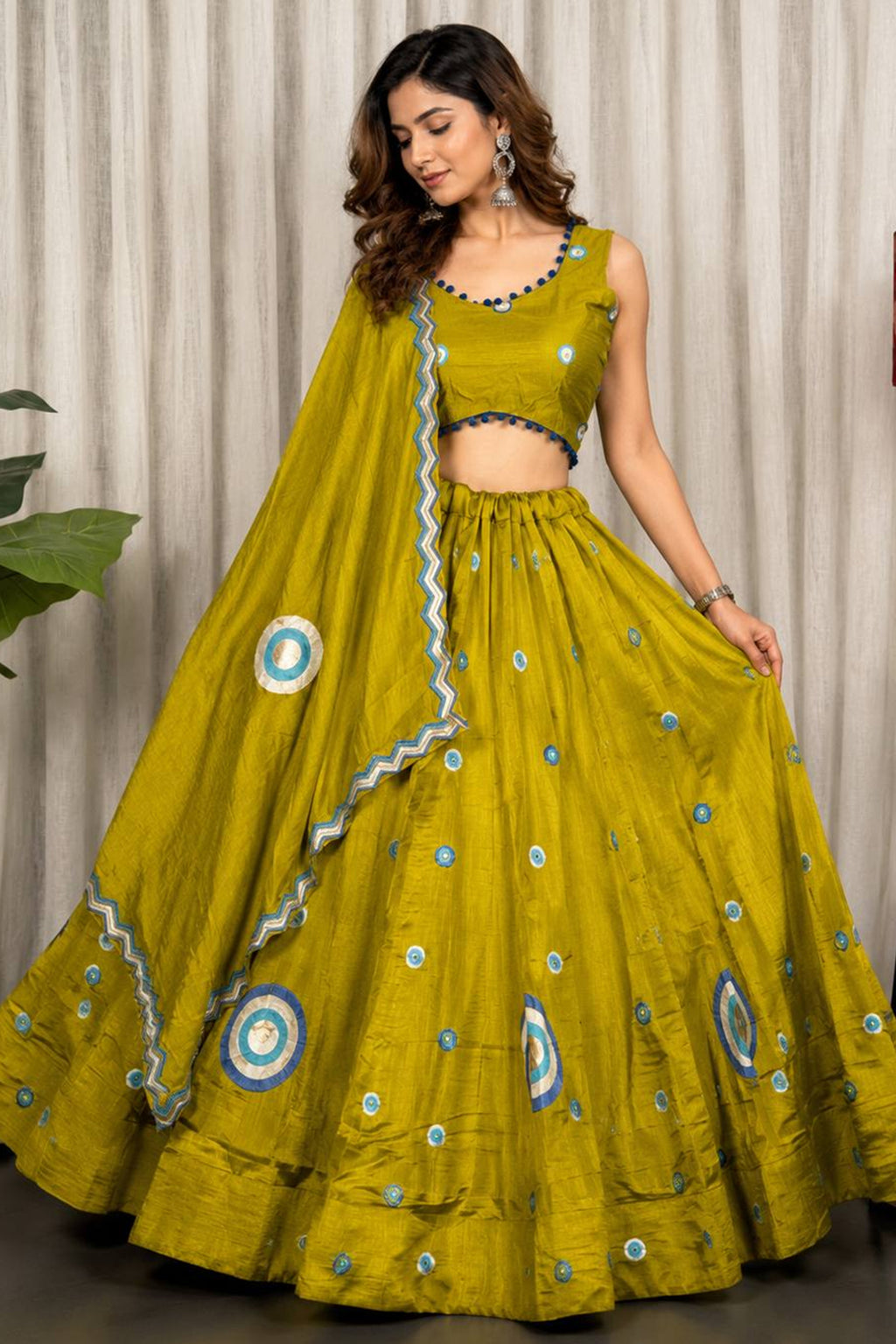 Mustard Art Silk Sequin Embroidered Chaniya Choli