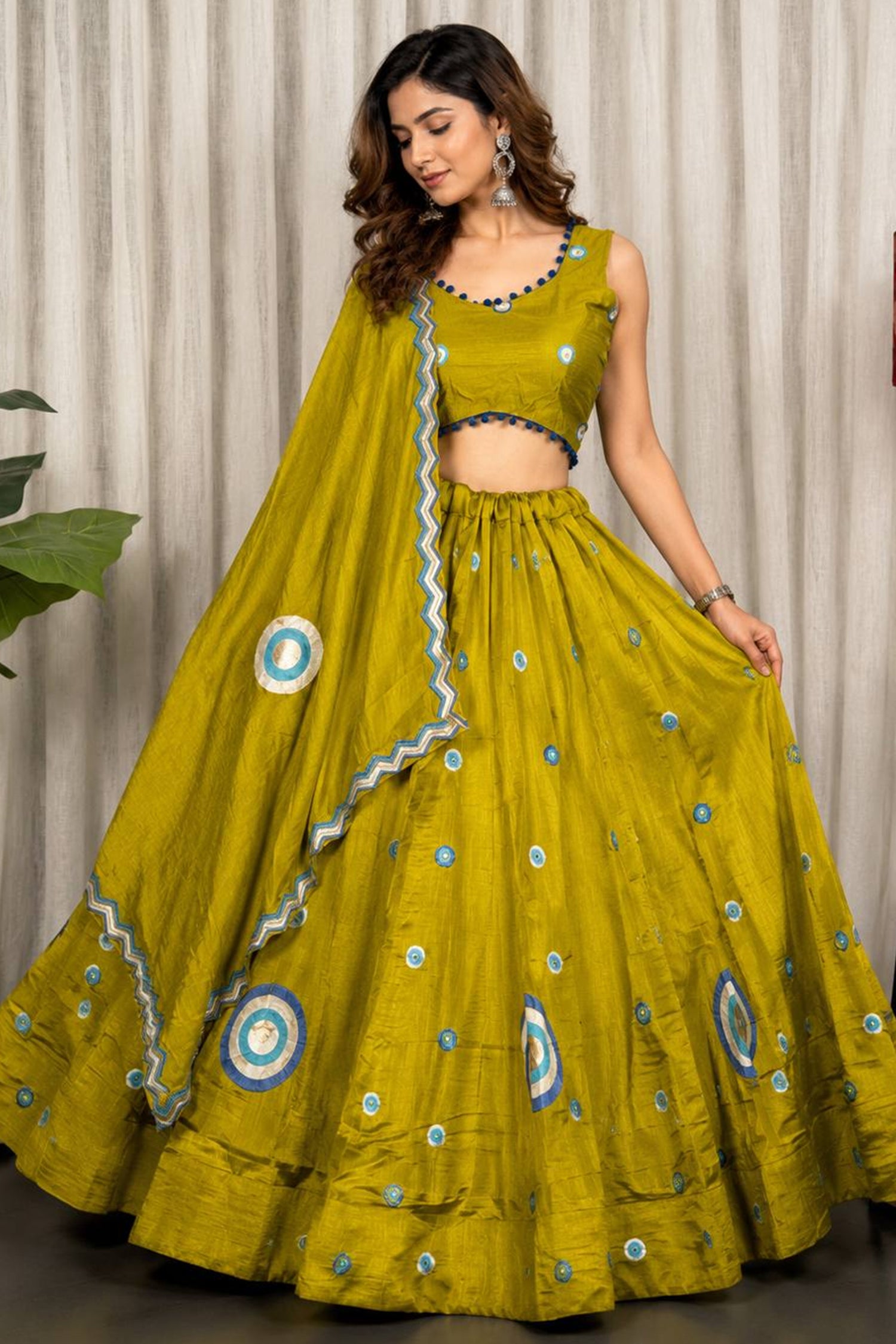 Mustard Art Silk Sequin Embroidered Chaniya Choli