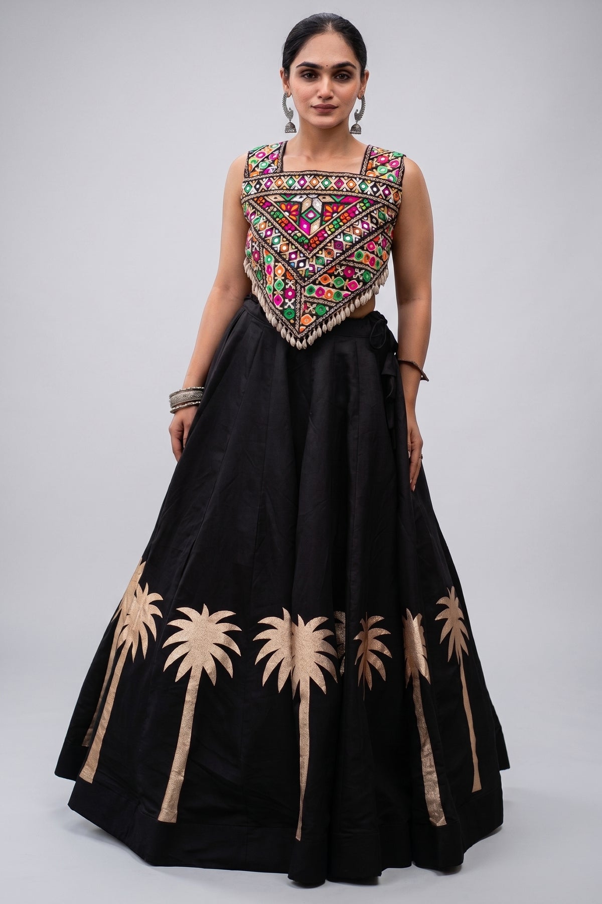 Black Cotton Kachchi Mirror Worked Chaniya Choli Main image