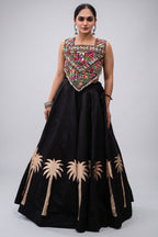 Black Cotton Kachchi Mirror Worked Chaniya Choli