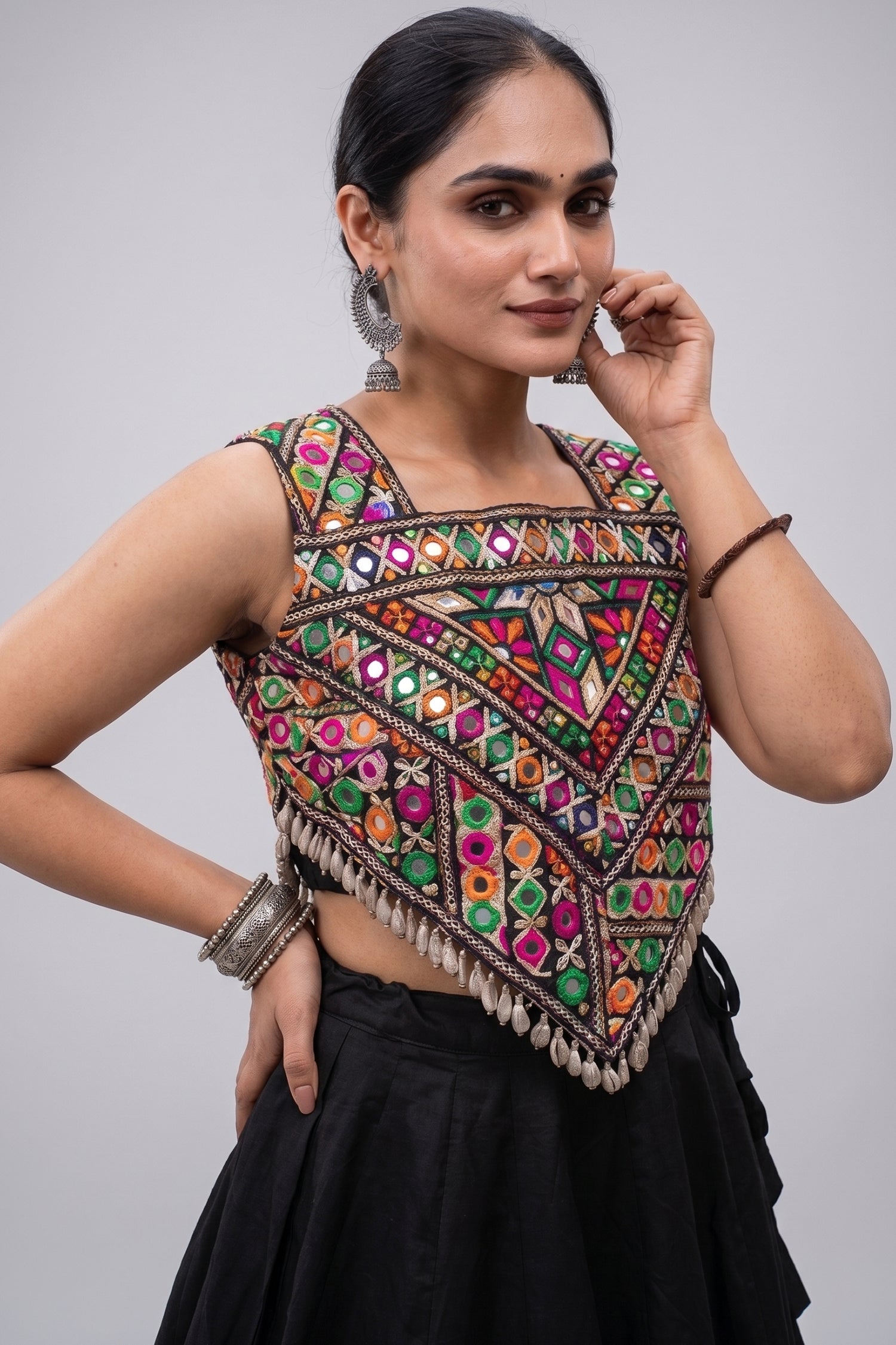 Black Cotton Kachchi Mirror Worked Chaniya Choli Secondary image
