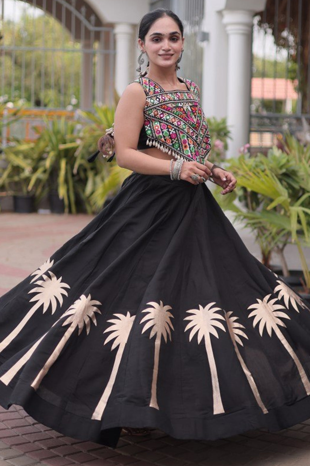 Black Cotton Kachchi Mirror Worked Chaniya Choli