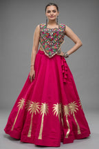 Pink Cotton Kachchi Mirror Worked Chaniya Choli