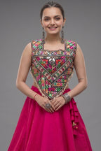 Pink Cotton Kachchi Mirror Worked Chaniya Choli