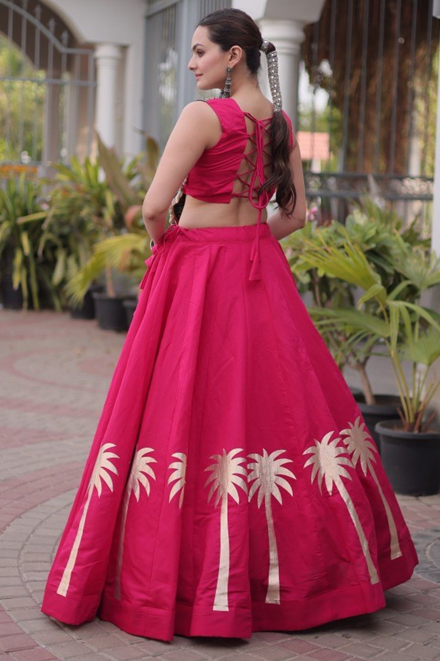 Pink Cotton Kachchi Mirror Worked Chaniya Choli