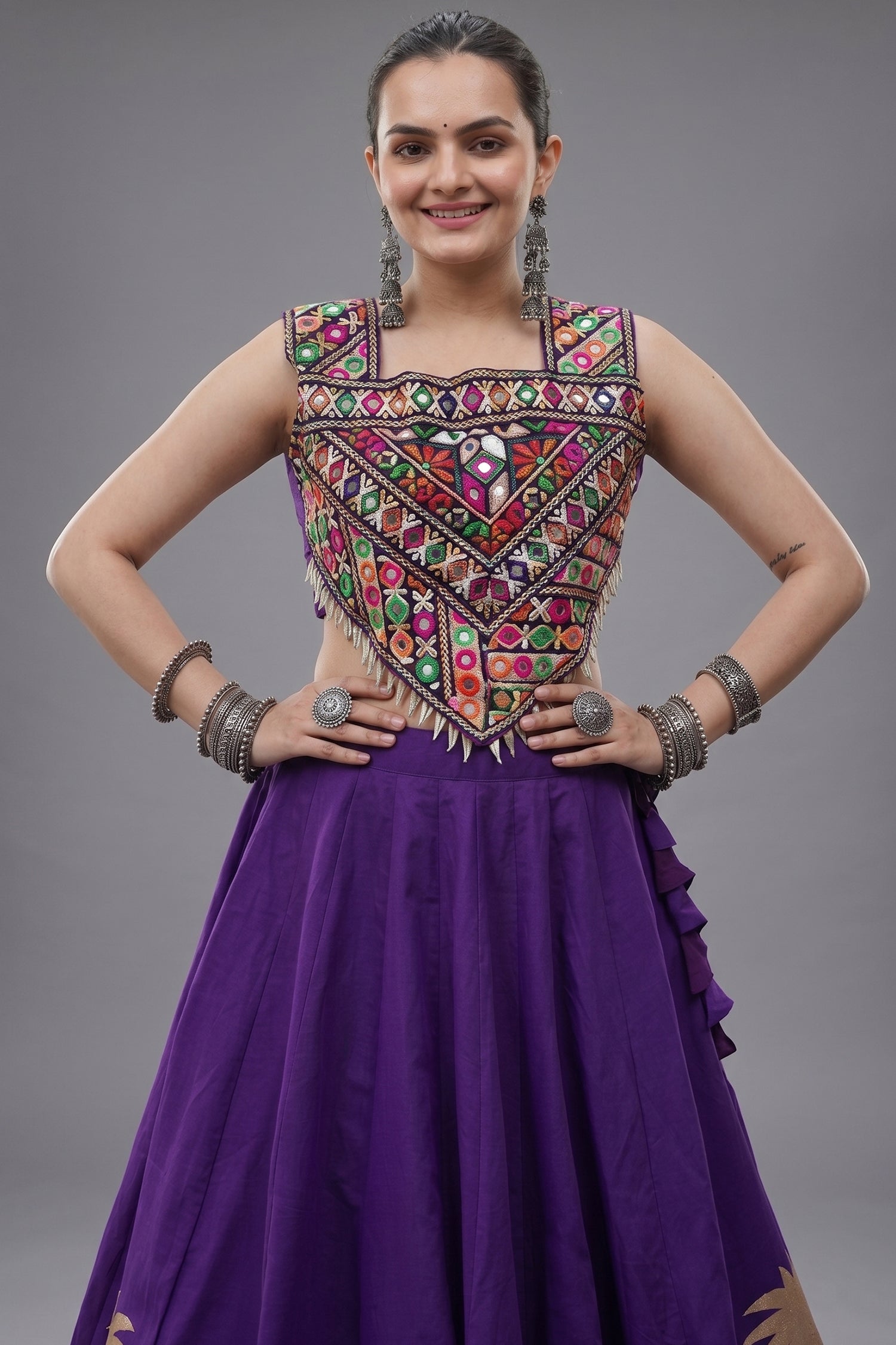 Lavender Cotton Kachchi Mirror Worked Chaniya Choli