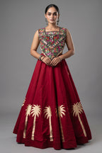 Red Cotton Kachchi Mirror Worked Chaniya Choli