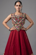Red Cotton Kachchi Mirror Worked Chaniya Choli