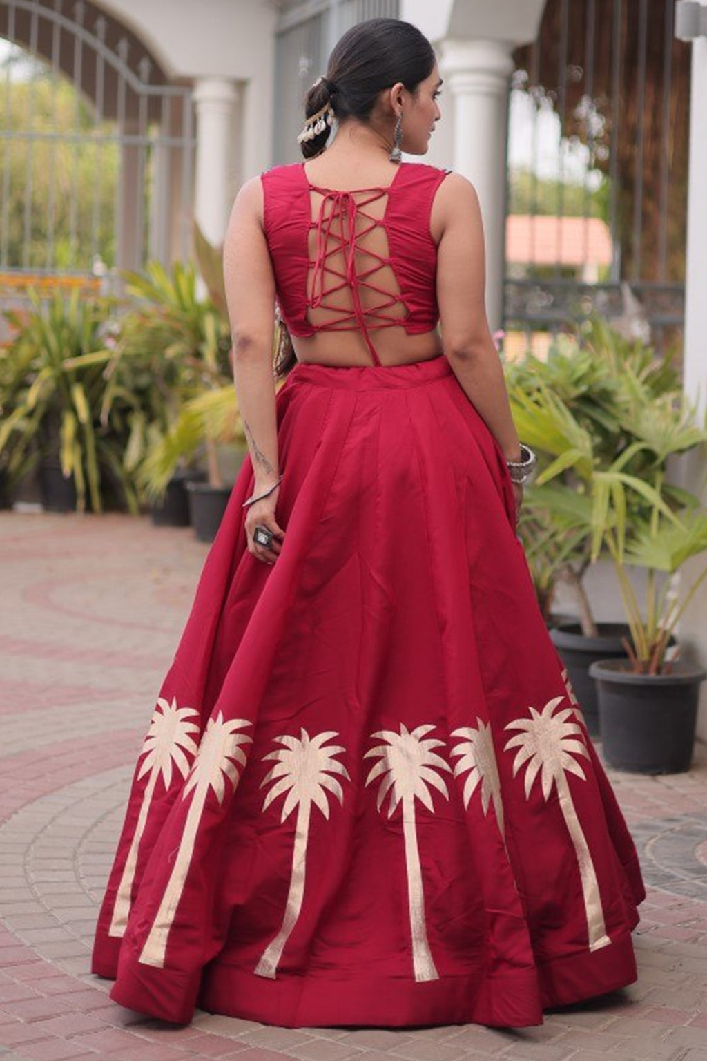 Red Cotton Kachchi Mirror Worked Chaniya Choli