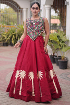 Red Cotton Kachchi Mirror Worked Chaniya Choli
