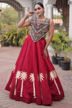 Red Cotton Kachchi Mirror Worked Chaniya Choli