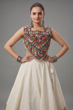 White Cotton Kachchi Mirror Worked Chaniya Choli
