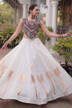 White Cotton Kachchi Mirror Worked Chaniya Choli