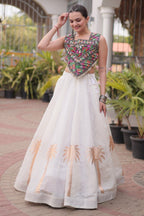White Cotton Kachchi Mirror Worked Chaniya Choli