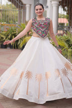 White Cotton Kachchi Mirror Worked Chaniya Choli
