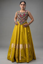 Yellow Cotton Kachchi Mirror Worked Chaniya Choli