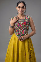 Yellow Cotton Kachchi Mirror Worked Chaniya Choli