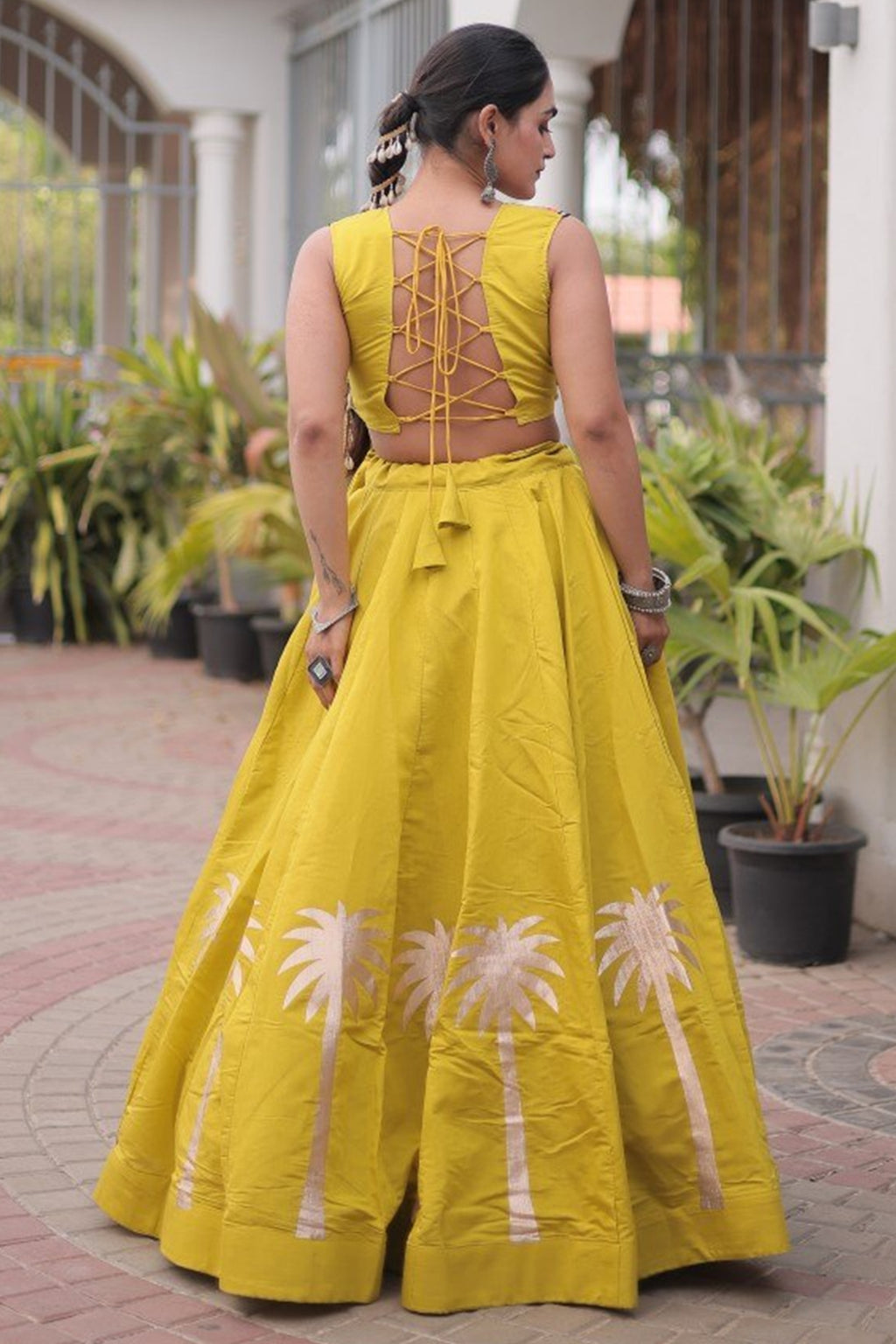 Yellow Cotton Kachchi Mirror Worked Chaniya Choli