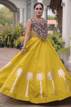 Yellow Cotton Kachchi Mirror Worked Chaniya Choli