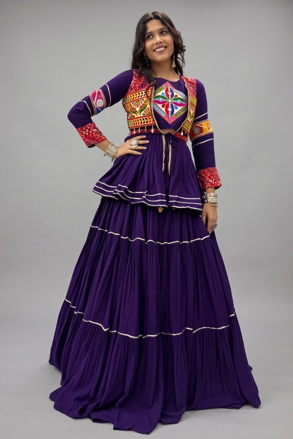 Blue Cotton Kachchi Worked Peplum Chaniya Choli