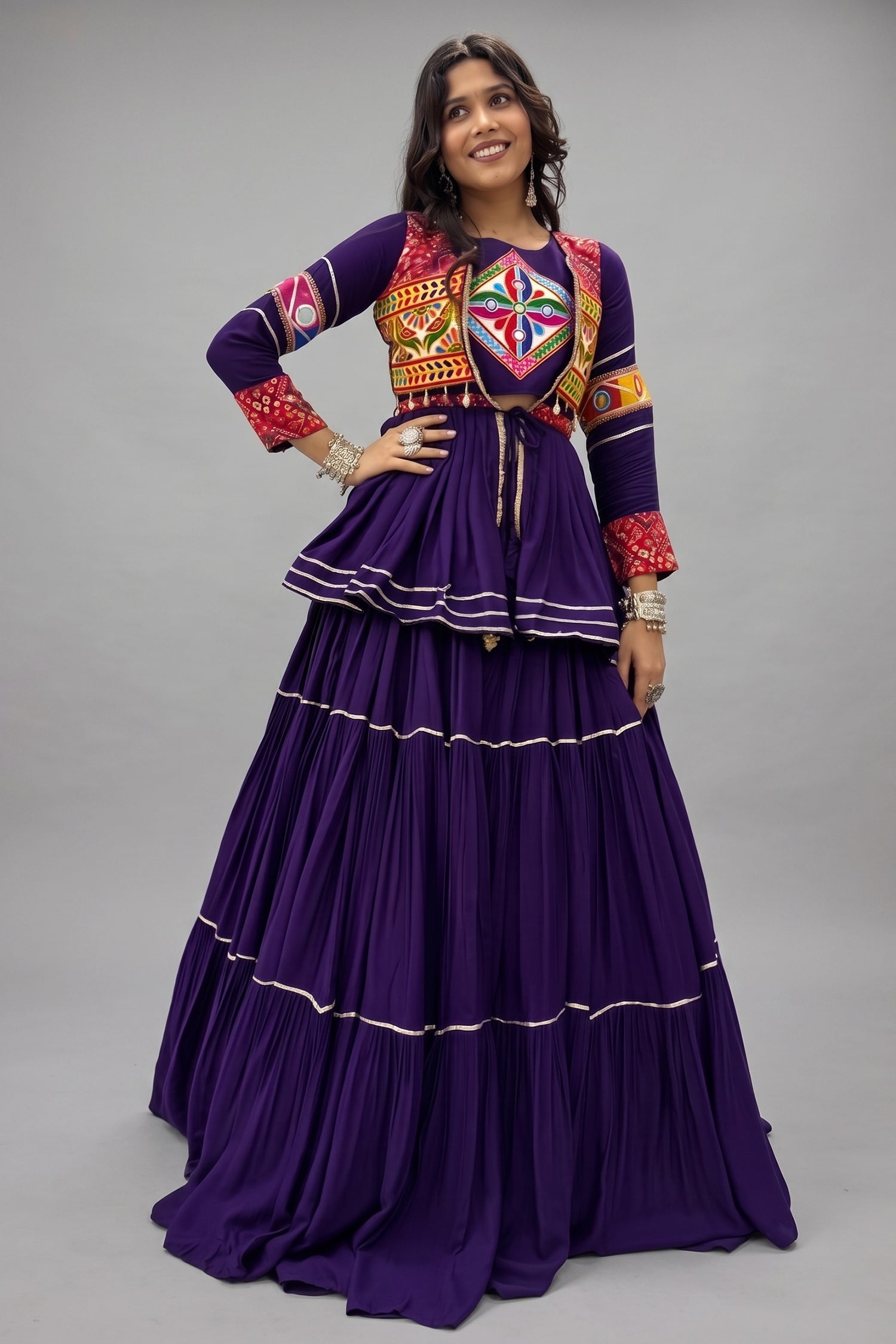Blue Cotton Kachchi Worked Peplum Chaniya Choli