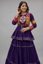 Blue Cotton Kachchi Worked Peplum Chaniya Choli